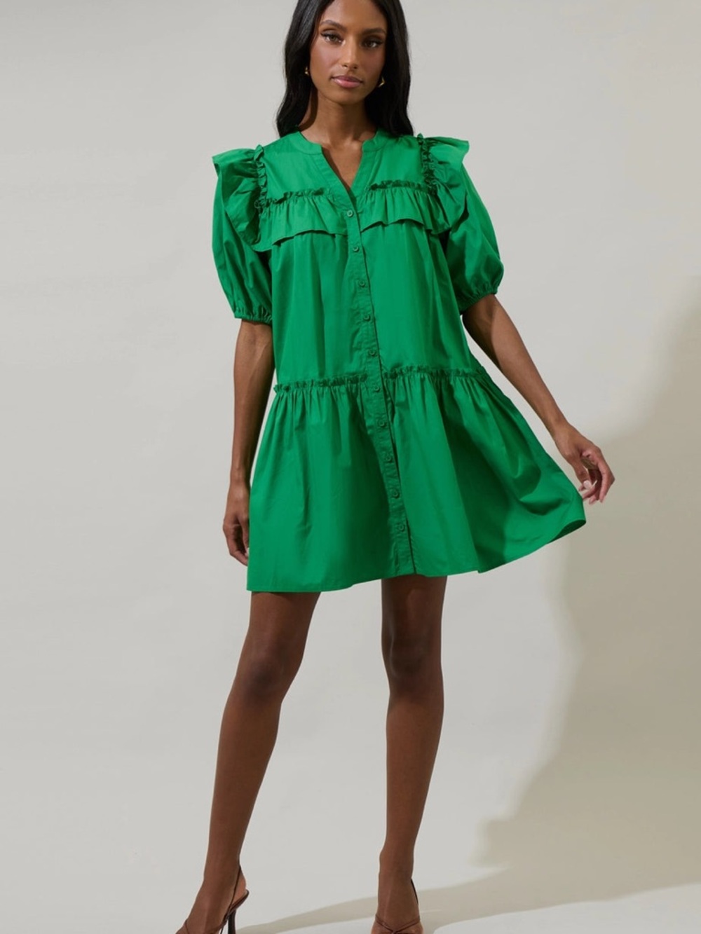 Sugarlips Emerald Ruffle-Trim Button Mini Dress